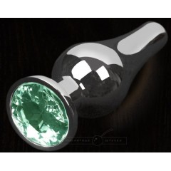 Серая анальная пробка с зеленым кристаллом - 8,5 см. (цвет -зеленый) (100123)