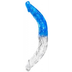 Прозрачно-голубой двусторонний фаллоимитатор - 33 см. (цвет -голубой) (100976)