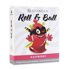 Стимулирующий презерватив-насадка Roll   Ball Raspberry (цвет -красный) (102427)