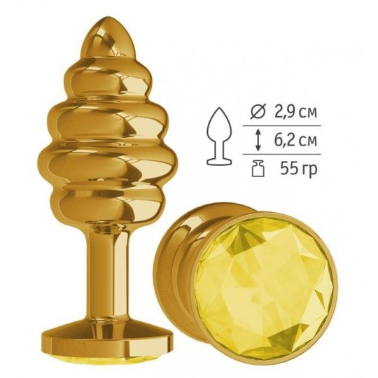 Золотистая спиралевидная анальная пробка с желтым кристаллом - 7 см. (цвет -желтый) (103433) фото 2