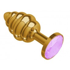 Золотистая спиралевидная анальная пробка с сиреневым кристаллом - 7 см. (цвет -розовый) (103435)
