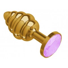 Золотистая спиралевидная анальная пробка с сиреневым кристаллом - 7 см. (цвет -розовый) (103435)