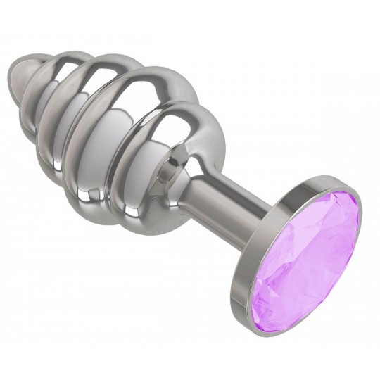Серебристая спиралевидная анальная пробка с сиреневым кристаллом - 7 см. (цвет -розовый) (103438) фото 1