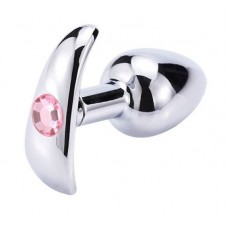 Серебристая анальная пробка для ношения с нежно-розовым кристаллом - 7 см. (цвет -нежно-розовый) (104670)