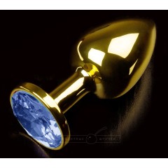 Золотистая анальная втулка с синим стразом - 7 см. (цвет -синий) (104927)