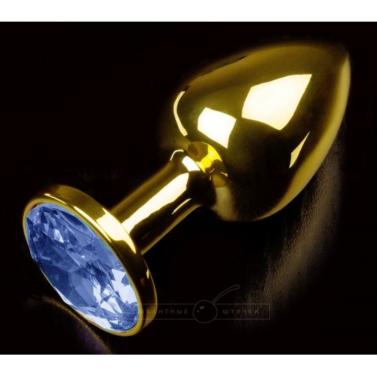 Золотистая анальная втулка с синим стразом - 7 см. (цвет -синий) (104927) фото 1