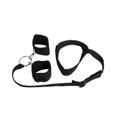 Черный ошейник с длинной лентой и отстегивающимися наручниками (цвет -черный) (104974)