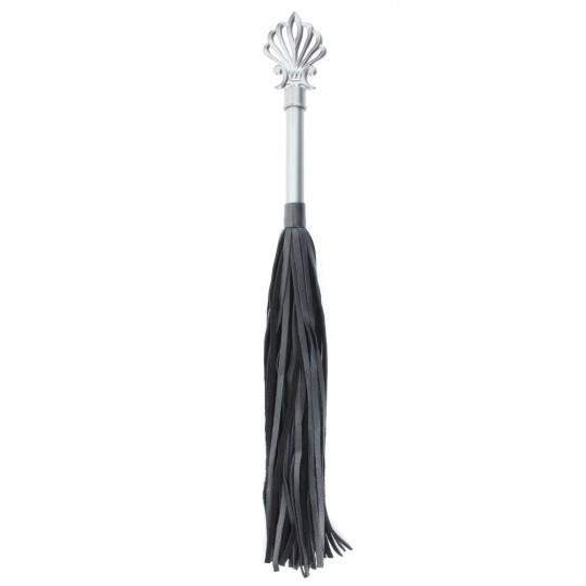 Черная плеть из кожи Gray с серебристой ручкой - 64 см. (цвет -черный с серебристым) (107508) фото 2