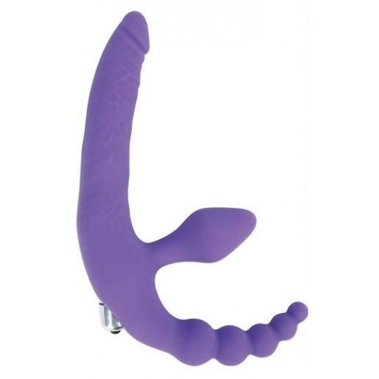 Фиолетовый безремневой страпон с анальным отростком и вибрацией - 15 см. (цвет -фиолетовый) (107521) фото 1