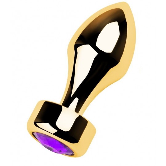Золотистая анальная пробка с широким основанием и фиолетовым кристаллом - 7,5 см. (цвет -фиолетовый) (107941) фото 4