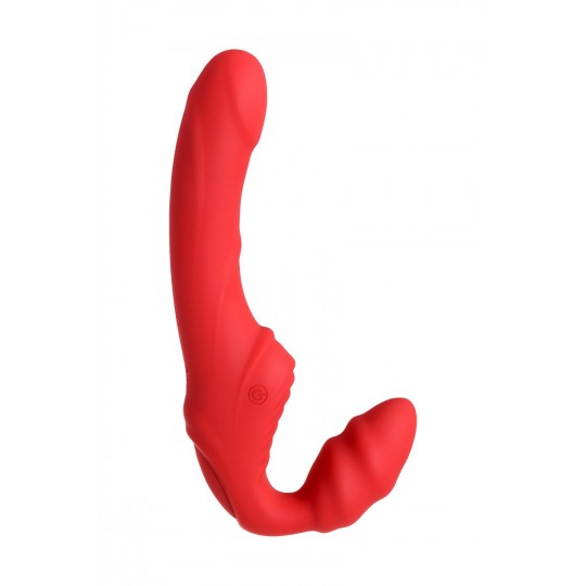 Красный безремневой страпон с вибрацией (цвет -красный) (108119) фото 12