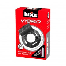 Чёрное эрекционное виброкольцо Luxe VIBRO  Африканский Эль Дьябло  + презерватив (цвет -черный) (108193)