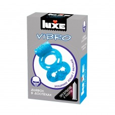 Голубое эрекционное виброкольцо Luxe VIBRO  Дьявол в доспехах  + презерватив (цвет -голубой) (108196)