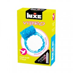 Голубое эрекционное виброкольцо Luxe VIBRO  Райская птица  + презерватив (цвет -голубой) (108199)