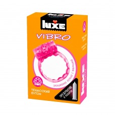 Розовое эрекционное виброкольцо Luxe VIBRO  Техасский бутон  + презерватив (цвет -розовый) (108201)
