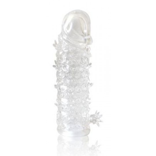 Закрытая прозрачная рельефная насадка Crystal sleeve - 13 см. (цвет -прозрачный) (108592) фото 1