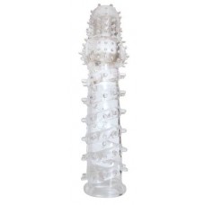 Закрытая прозрачная рельефная насадка с шипиками Crystal sleeve - 13,5 см. (цвет -прозрачный) (108593)