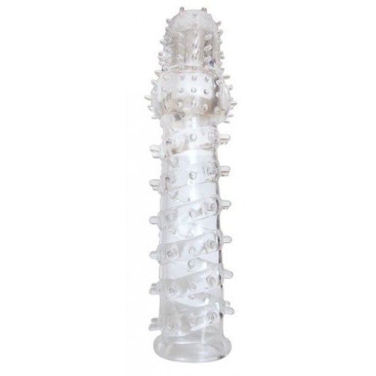 Закрытая прозрачная рельефная насадка с шипиками Crystal sleeve - 13,5 см. (цвет -прозрачный) (108593) фото 1