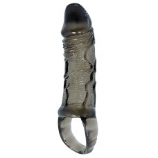 Закрытая насадка на фаллос с кольцом для мошонки - 15 см. (цвет -черный) (108613)