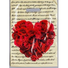 Подарочный пакет  Сердце из роз  - 30 х 40 см. (цвет -бежевый с красным) (108761)