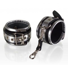 Серебристо-чёрные кожаные наручники (цвет -серебристый с черным) (109059)