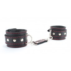 Черные наручники из натуральной кожи с красной строчкой (цвет -черный) (117498)