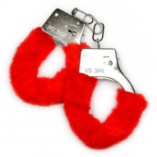 Металлические наручники с красной опушкой и ключиком (цвет -красный) (117983)
