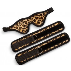 Черно-леопардовый комплект: наручники на липучке и маска без прорезей (цвет -черный с леопардовым) (118227)