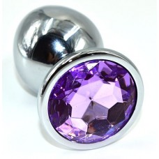 Серебристая анальная пробка из нержавеющей стали с фиолетовым кристаллом - 10 см. (цвет -фиолетовый) (119598)