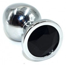 Серебристая анальная пробка из нержавеющей стали с черным кристаллом - 8,5 см. (цвет -черный) (119600)
