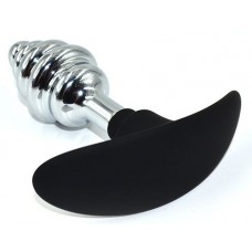 Серебристая пробка-елочка для ношения с силиконовым ограничителем - 10,3 см. (цвет -серебристый с черным) (119614)