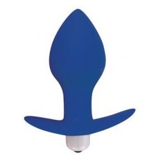 Синяя коническая анальная вибровтулка с ограничителем - 8 см. (цвет -синий) (122042)