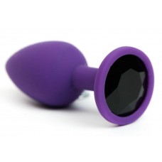 Фиолетовая анальная пробка с черным стразом - 7,6 см. (цвет -черный) (128632)