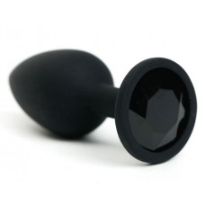 Черная анальная пробка с черным стразом - 7,6 см. (цвет -черный) (128636)