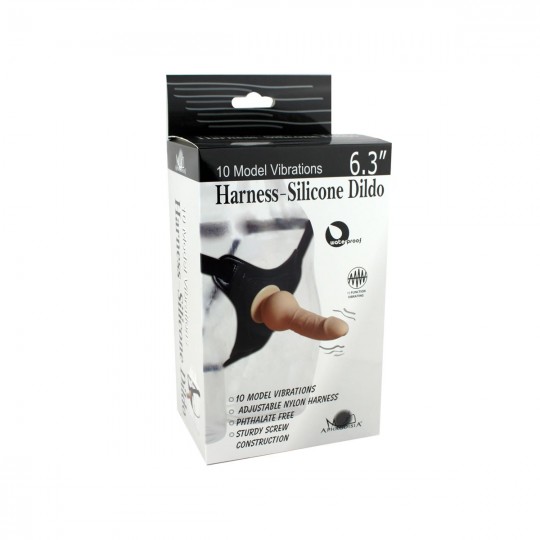 Телесный страпон 10 Mode Vibrations 6.3  Harness Silicone Dildo - 15,5 см. (цвет -телесный с черным) (129624) фото 2