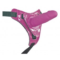 Розовый страпон на лакированных трусиках - 12 см. (цвет -розовый) (129636)
