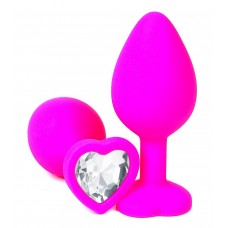 Розовая силиконовая пробка с прозрачным кристаллом-сердцем - 10,5 см. (цвет -прозрачный) (134426)