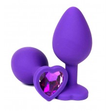 Фиолетовая силиконовая анальная пробка с фиолетовым стразом-сердцем - 10,5 см. (цвет -фиолетовый) (134446)