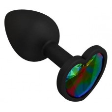 Черная силиконовая пробка с радужным кристаллом - 7,3 см. (цвет -разноцветный) (145194)