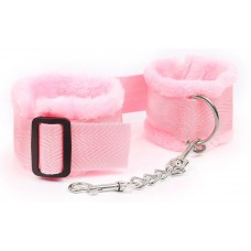 Розовые меховые наручники на регулируемых черных пряжках (цвет -розовый) (147774)