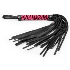 Черная многохвостовая плеть с круглой розовой ручкой-зеброй - 39 см. (цвет -черный с розовым) (147818)