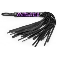 Черная многохвостовая плеть с круглой фиолетовой ручкой-зеброй - 39 см. (цвет -черный с фиолетовым) (147819)