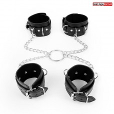 Комплект наручников и оков на металлических креплениях с кольцом (цвет -черный) (147844)