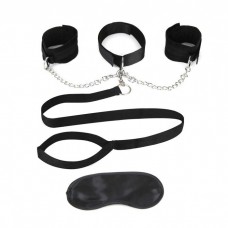 Чёрный ошейник с наручниками и поводком Collar Cuffs   Leash Set (цвет -черный) (147852)