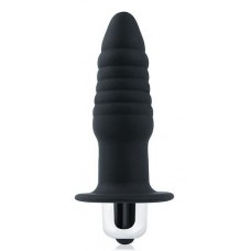 Черная ребристая вибровтулка с ограничителем - 7 см. (цвет -черный) (150346)