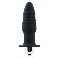 Черная ребристая вибровтулка с ограничителем - 9 см. (цвет -черный) (150347)