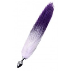 Серебристая металлическая анальная втулка с фиолетово-белым хвостом - размер S (цвет -серебристый) (150900)