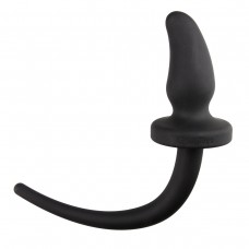 Черная изогнутая пробка Dog Tail Plug с хвостом (цвет -черный) (154553)