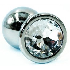 Серебристая коническая анальная втулка с прозрачным кристаллом - 8 см. (цвет -прозрачный) (158506)