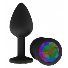 Чёрная анальная втулка с разноцветным кристаллом - 7,3 см.  (цвет -разноцветный) (181029)
